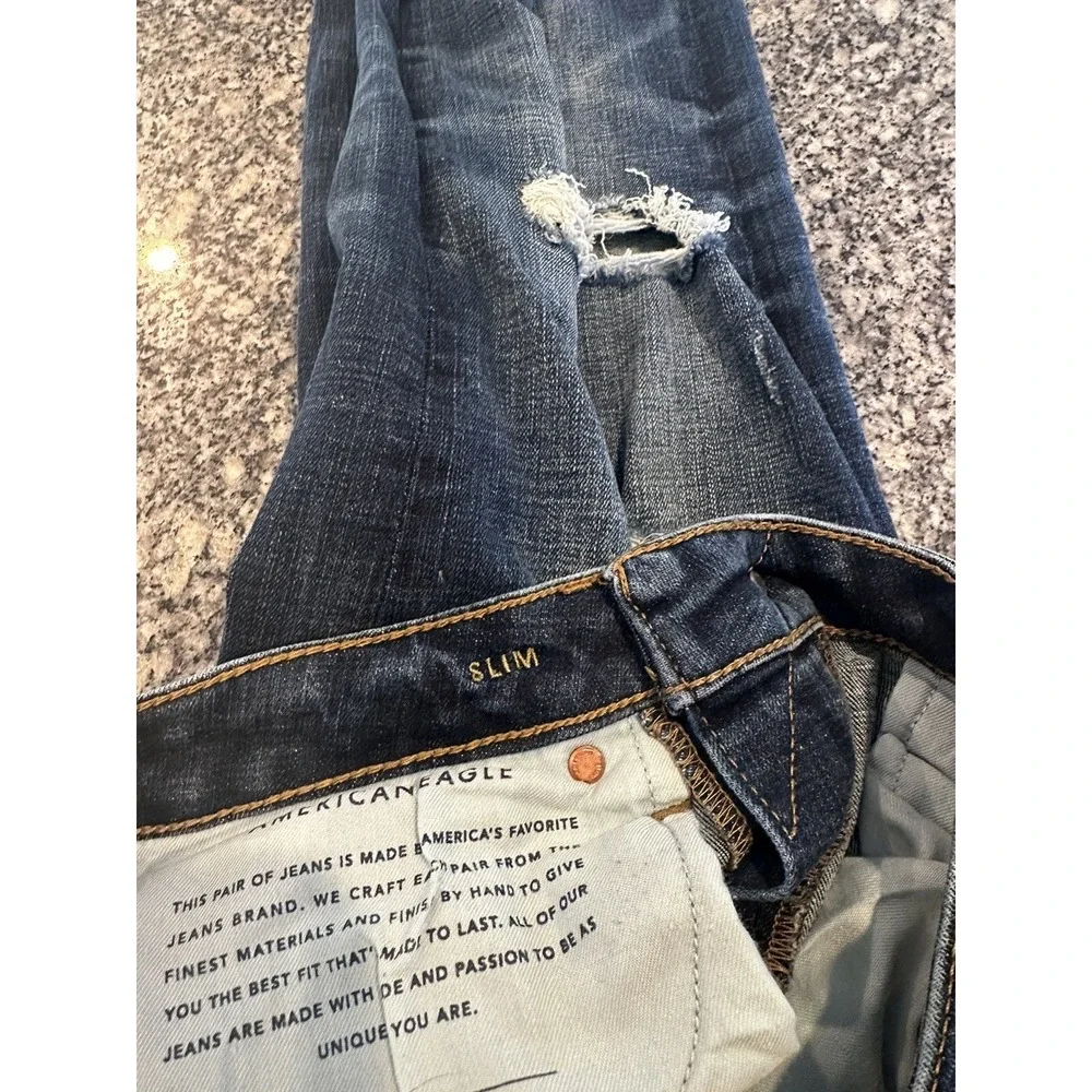 American Eagle Men's Ne(x)t Level Flex Slim Distressed Blue Size 28 x 32 Jeans